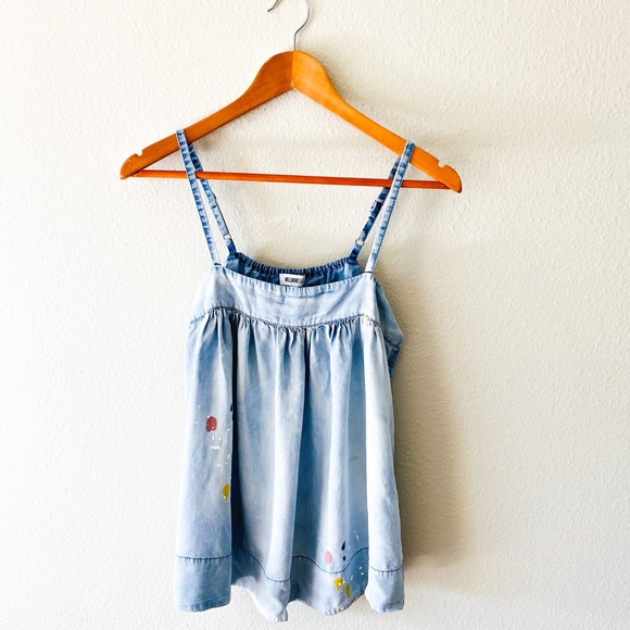 Paint splattered light blue long tank top - Picture 4 of 7